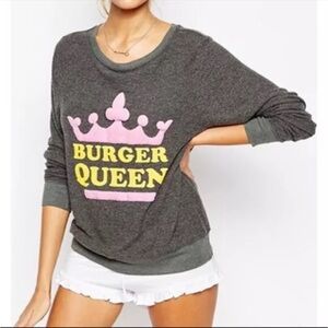 Wildfox Women's Size Small "Burger Queen" Gray Crewneck Pullover Sweatshirt
